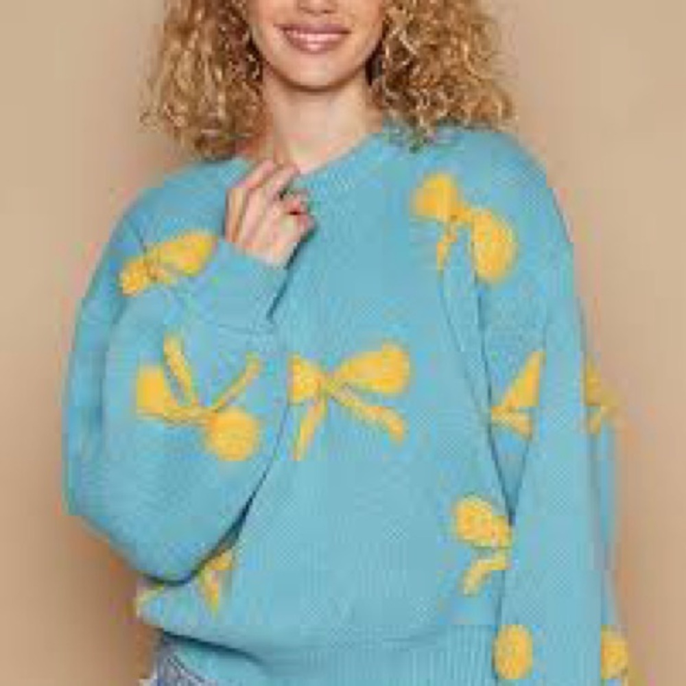 POL Women's Teal Sweater with Yellow Bow Details - Picture 9 of 10